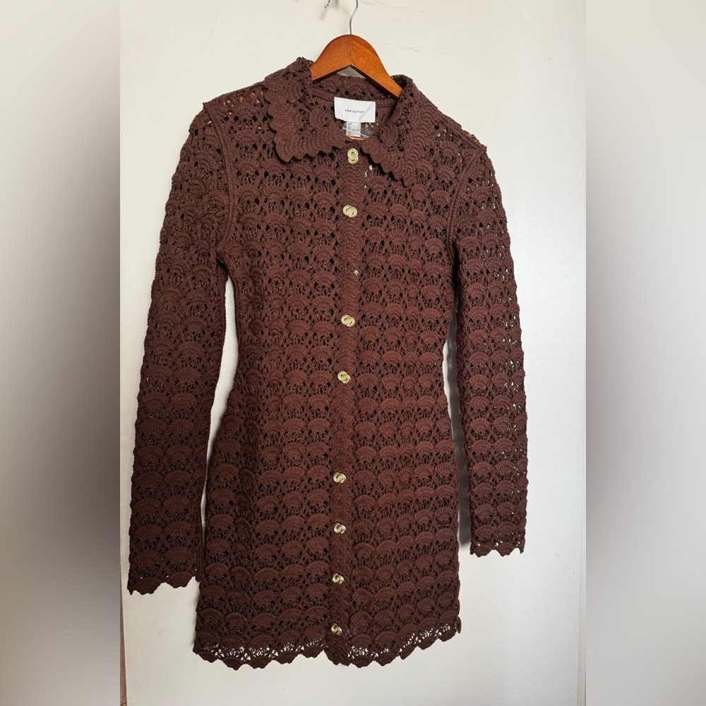 H&M DARK BROWN CROCHET-LOOK DRESS SIZE S - Picture 11 of 12